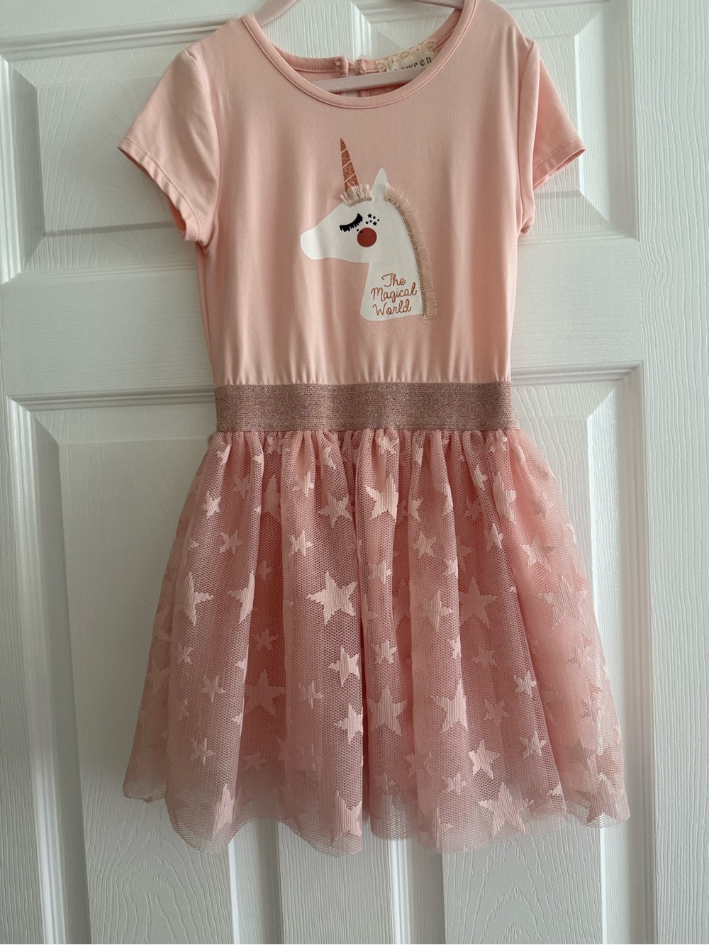 btween Pink Unicorn Star Tulle Dress